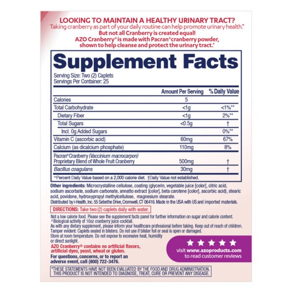 AZO Cranberry Urinary Tract Health Tablets, 50 CT