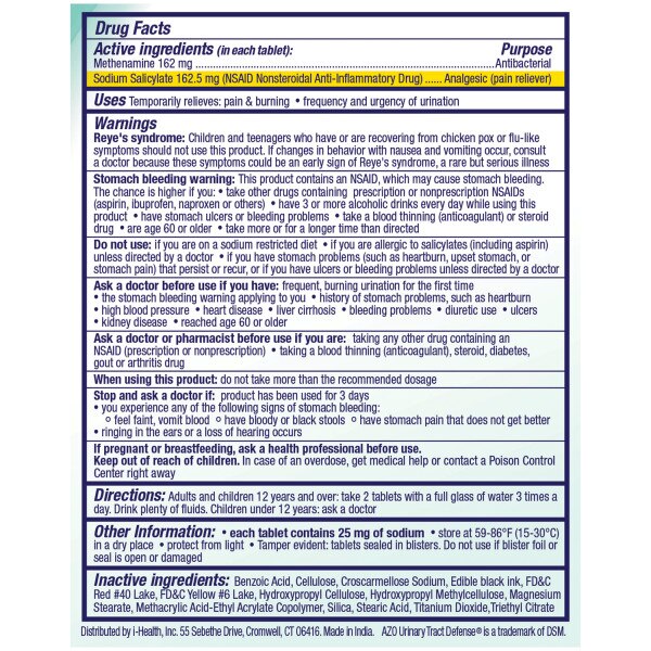 AZO Urinary Tract Defense Antibacterial Plus Urinary Pain Relief Tablets