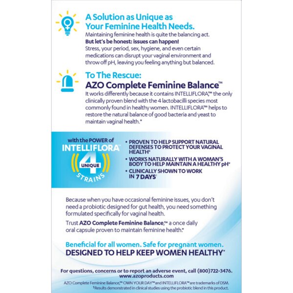 AZO Complete Feminine Balance, Daily Probiotics Capsules, 30 CT