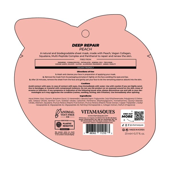 Vitamasques Deep Repair Peach Sheet Mask