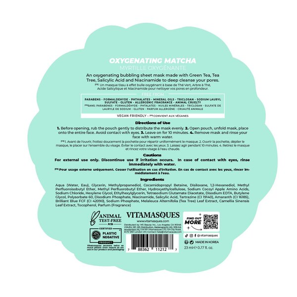 Vitamasques Oxygenating Matcha Bubble Sheet Mask