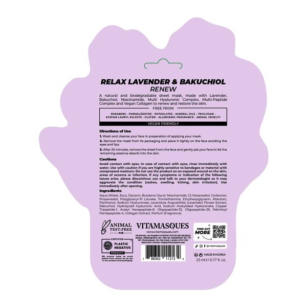 Vitamasques Relax Lavender & Bakuchiol Renew Sheet Mask