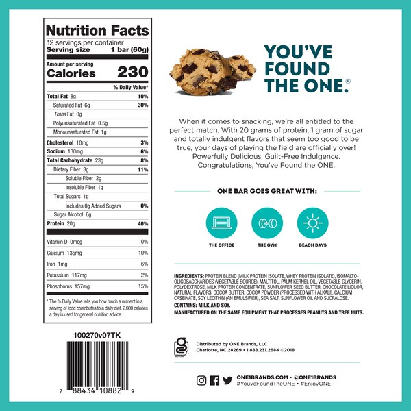 ONE Chocolate Chip Cookie Dough Protein Bar, 2.12 oz
