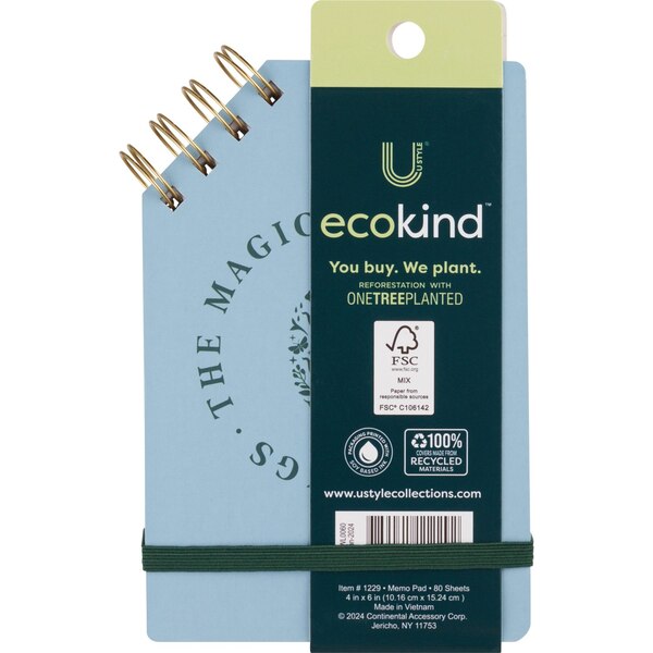 U Style Ecokind Spiral Memo Pad with Top Corner Spiral, Assorted, 80 sheets, 4 x 6 in