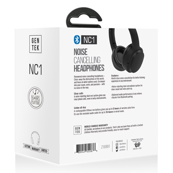 GENTEK NC1 Noise Cancelling Headphones, Black