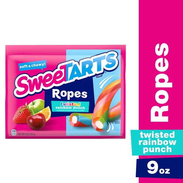 SweeTARTS Twisted Rainbow Punch Ropes Laydown Bag, 9 oz