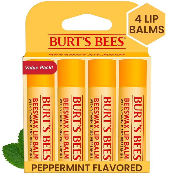 Burt's Bees - Bálsamo labial con cera de abeja, 4 unidades