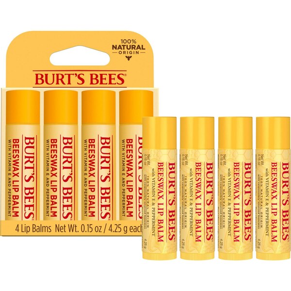 Burt's Bees - Bálsamo labial con cera de abeja, 4 unidades