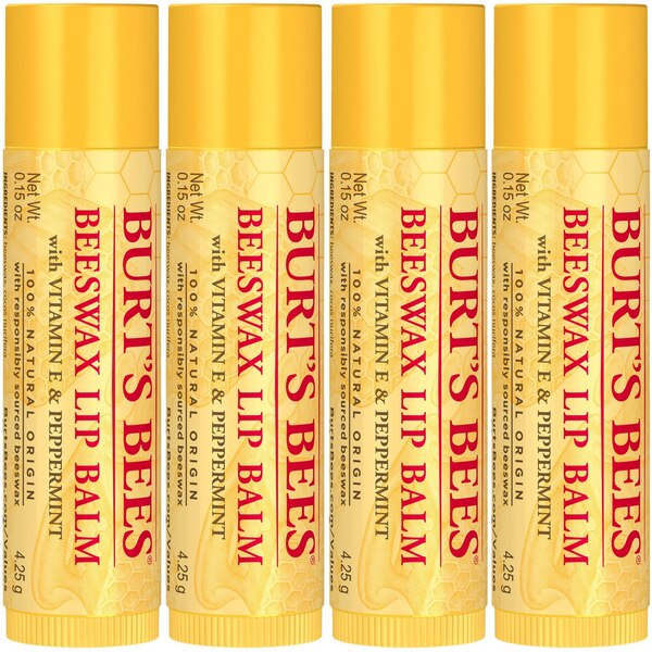 Burt's Bees - Bálsamo labial con cera de abeja, 4 unidades