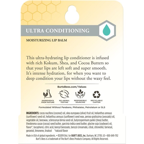 Burt's Bees 100% Natural Moisturizing Lip Balm, Ultra Conditioning with Kokum Butter