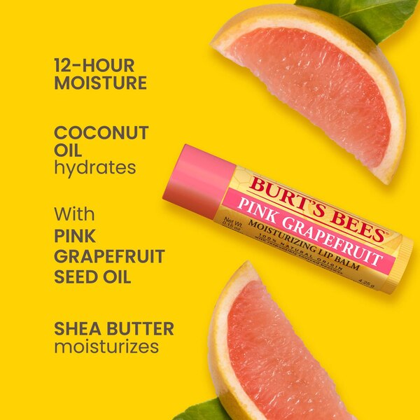 Burt's Bees 100% Natural Moisturizing Lip Balm, Pink Grapefruit with Beeswax & Fruit Extracts