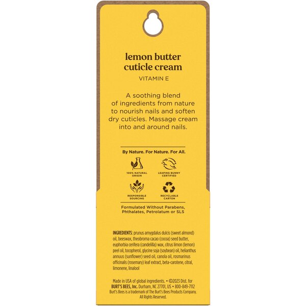 Burt's Bees 100% Natural Origin Lemon Butter Cuticle Cream, 0.6 OZ