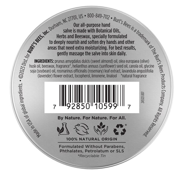 Burt's Bees 100% Natural Hand Salve - 3 OZ Tin