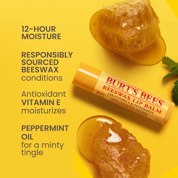 Burt's Bees 100% Natural Moisturizing Lip Balm, Original Beeswax with Vitamin E & Peppermint Oil