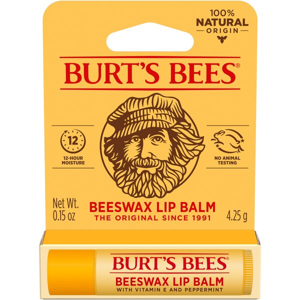 Burt's Bees 100% Natural Moisturizing Lip Balm, Original Beeswax with Vitamin E & Peppermint Oil