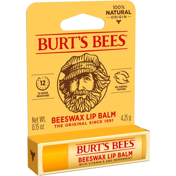 Burt's Bees 100% Natural Moisturizing Lip Balm, Original Beeswax with Vitamin E & Peppermint Oil