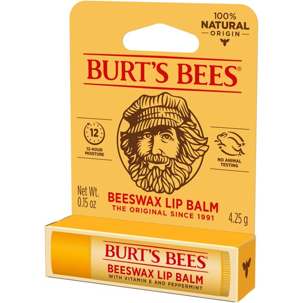 Burt's Bees 100% Natural Moisturizing Lip Balm, Original Beeswax with Vitamin E & Peppermint Oil