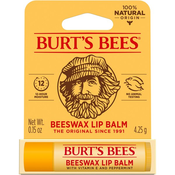 Burt's Bees 100% Natural Moisturizing Lip Balm, Original Beeswax with Vitamin E & Peppermint Oil