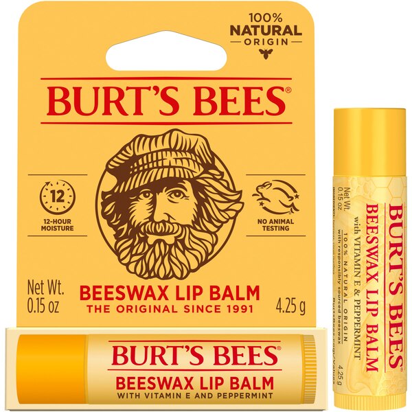 Burt's Bees 100% Natural Moisturizing Lip Balm, Original Beeswax with Vitamin E & Peppermint Oil