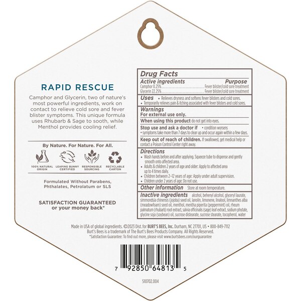 Burt's Bees Rapid Rescue Cold Sore Treatment, 1 CT