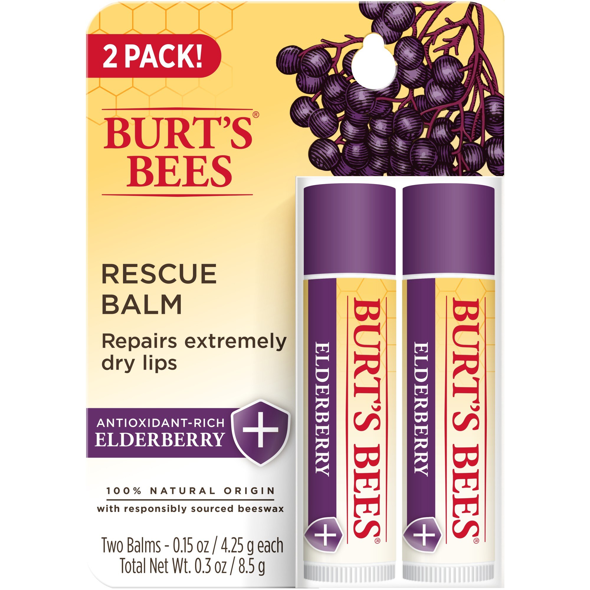 Dominant Kruiden prototype Burt's Bees 100% Natural Origin Rescue Lip Balm with Beeswax + Elderberry,  2 CT | Pick Up In Store TODAY at CVS