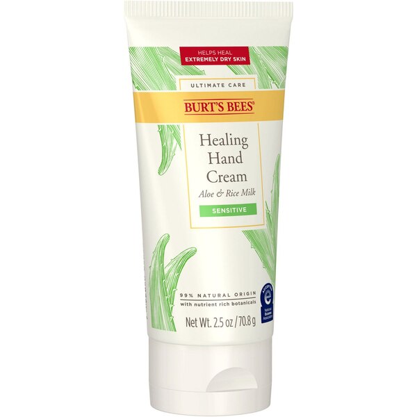 Burt's Bees Ultimate Care Healing Hand Cream with Aloe and Rice Milk for Sensitive Skin, 2.5 OZ