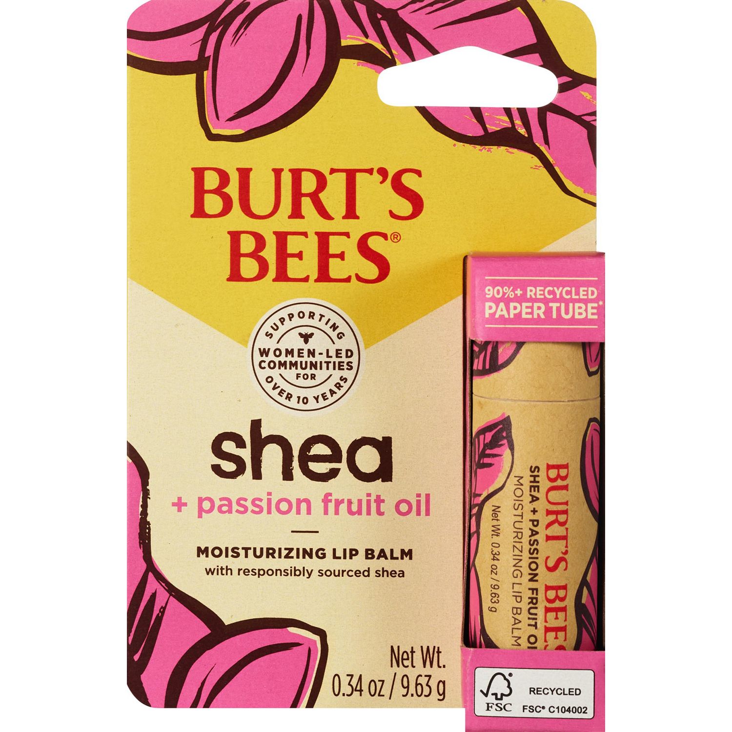 Burt's Bees Shea + Passion Fruit Oil Lip Balm, .34 OZ Paper Tube