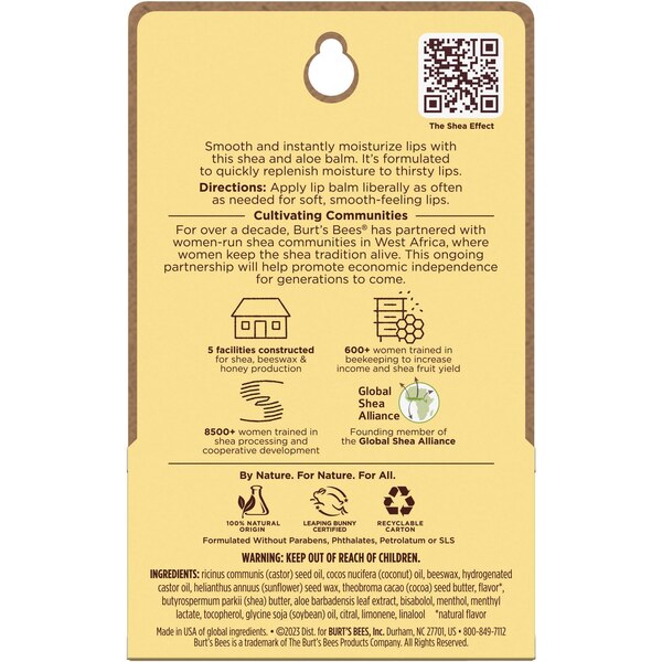 Burt's Bees Shea + Aloe Moisturizing Lip Balm, 2 CT