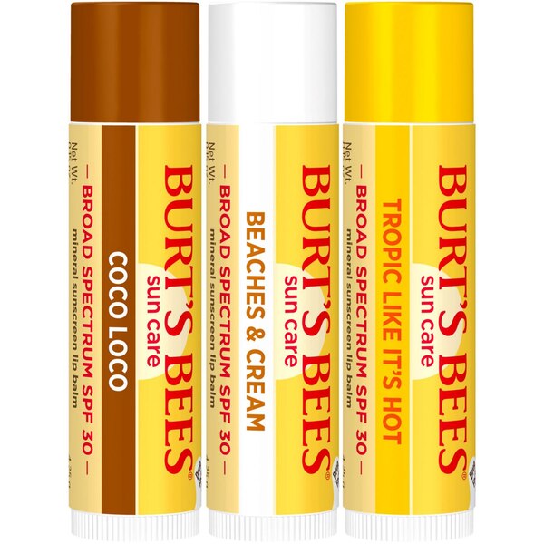 Burt's Bees Island Getaway Sun Care SPF 30 Lip Balm, Natural Origin Lip Care, 3 Tubes, 0.15 oz.
