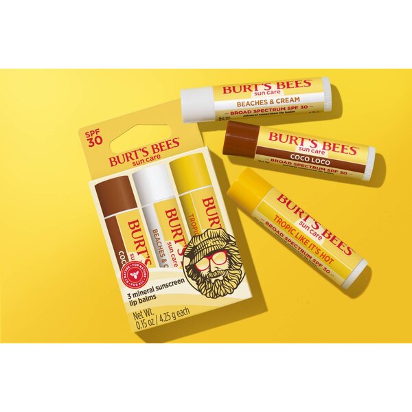 Burt's Bees Island Getaway Sun Care SPF 30 Lip Balm, Natural Origin Lip Care, 3 Tubes, 0.15 oz.