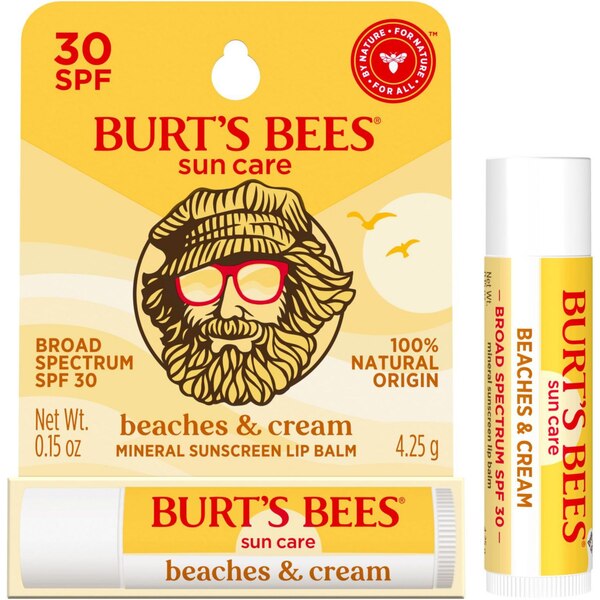 Burt's Bees Beaches and Cream Sun Care SPF 30 Lip Balm, Natural Origin Lip Care, 1 Tube, 0.15 oz.