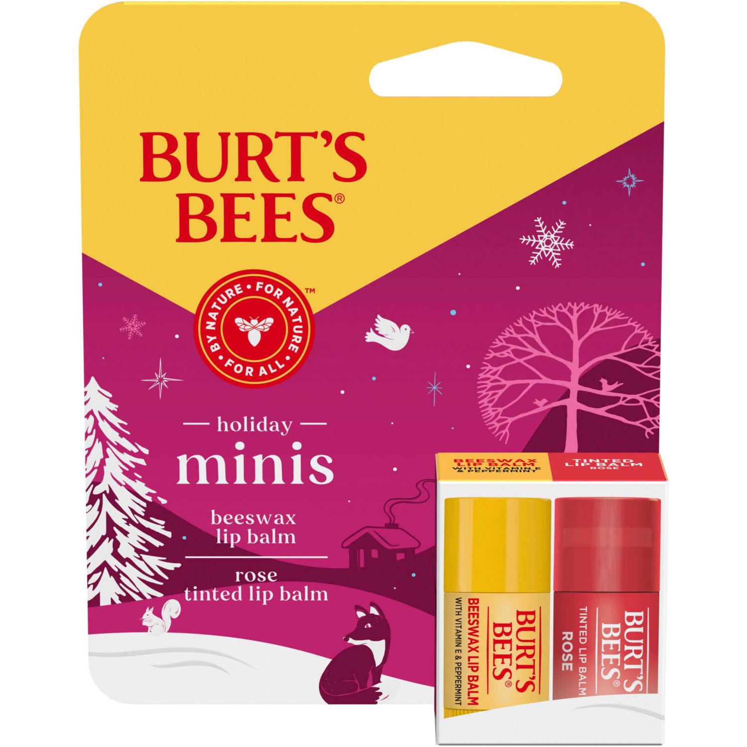 Burt’s Bees Holiday Minis Lip Balm Gift Set, Original Beeswax and Tinted Rse