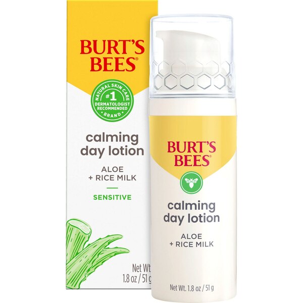 Burt's Bees Calming Day Face Lotion With Aloe and Rice Milk, 98.9% Natural Origin, 1.8 OZ