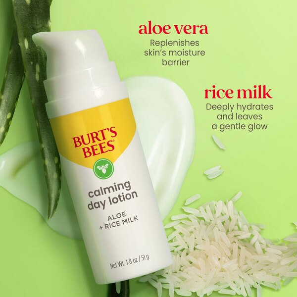 Burt's Bees Calming Day Face Lotion With Aloe and Rice Milk, 98.9% Natural Origin, 1.8 OZ