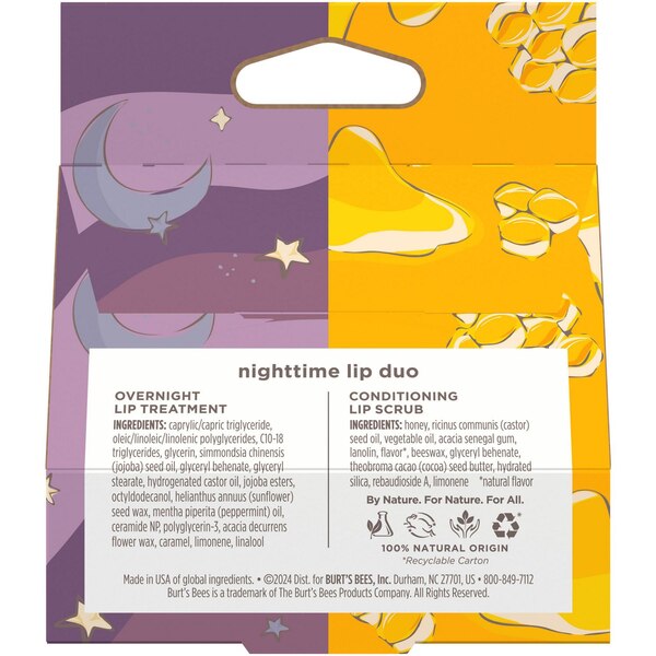 Burt's Bees Nighttime Lip Duo Lip Scrub and Lip Treatment, 2-Pack, 0.25 OZ