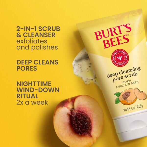Burt's Bees - Exfoliante facial para limpieza profunda de poros, Peach and Willow Bark, 4 oz