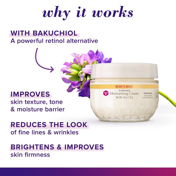 Burt's Bees Renewal Firming Moisturizing Cream with Bakuchiol, A Natural Retinol Alternative, 1.8 oz