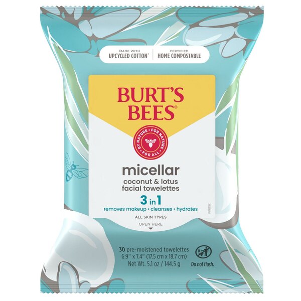 Burt's Bees Micellar Facial Towelettes with Coconut and Lotus, 30 CT