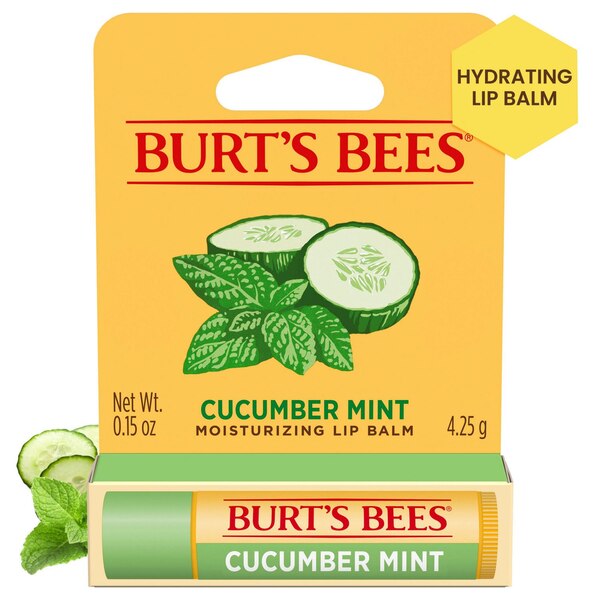 Burt's Bees - Bálsamo labial hidratante 100% natural, Cucumber Mint with Beeswax