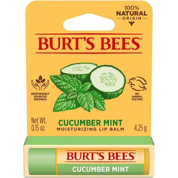Burt's Bees - Bálsamo labial hidratante 100% natural, Cucumber Mint with Beeswax