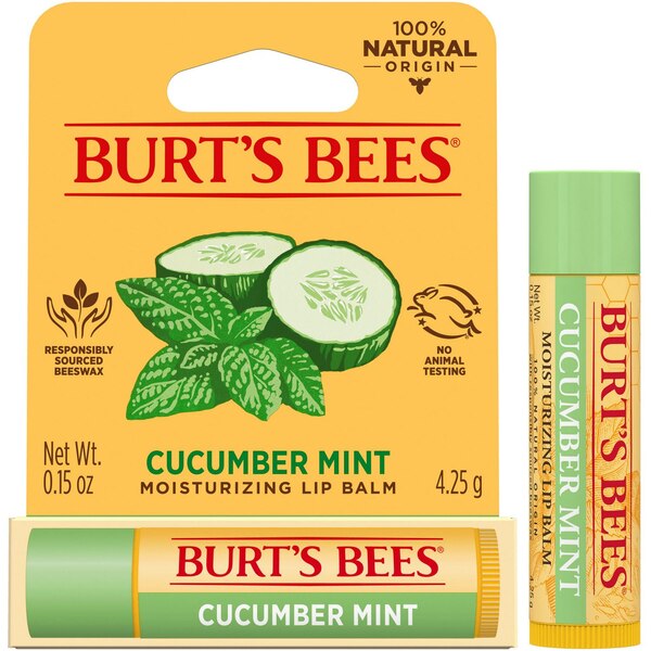 Burt's Bees - Bálsamo labial hidratante 100% natural, Cucumber Mint with Beeswax