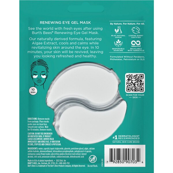 Burt's Bees Renewing Natural Hydrogel Eye Mask with Algae Extract