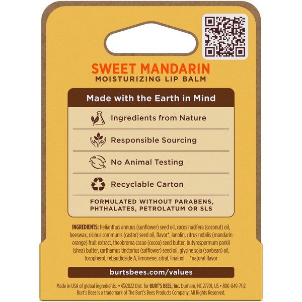Burt's Bees 100% Natural Origin Moisturizing Lip Balm, Sweet Mandarin