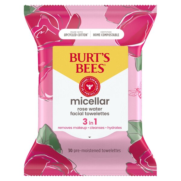 Burt's Bees Micellar Facial Towelettes With Rose Water, 30 CT