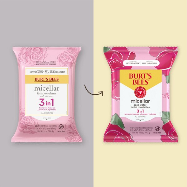 Burt's Bees Micellar Facial Towelettes With Rose Water, 30 CT