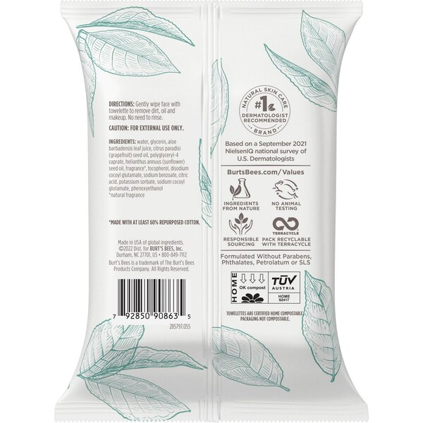 Burt's Bees Facial Cleansing Towelettes for Oily & Acne Prone Skin, 30CT