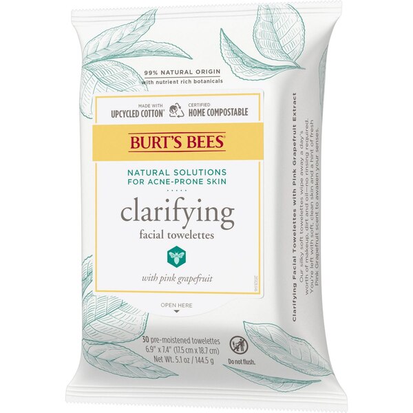 Burt's Bees Facial Cleansing Towelettes for Oily & Acne Prone Skin, 30CT