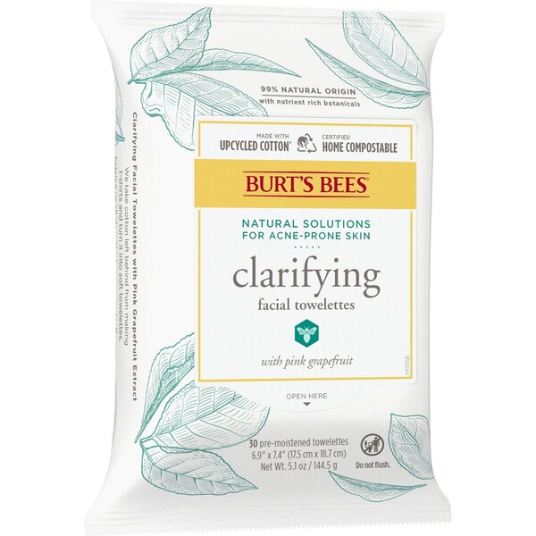 Burt's Bees Facial Cleansing Towelettes for Oily & Acne Prone Skin, 30CT