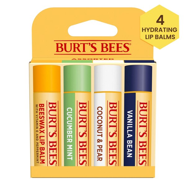 Burt's Bees Moisturizing Lip Balm, Beeswax, Cucumber Mint, Coconut Pear and Vanilla Bean, 4 CT