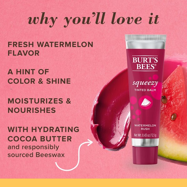 Burt's Bees 100% Natural Origin Squeezy Tinted Lip Balm, Enriched With Beeswax and Cocoa Butter